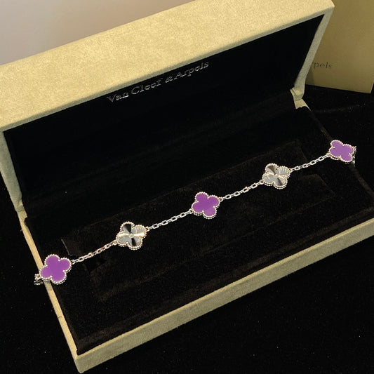 [Kincade Jewelrys]CLOVER  5 MOTIFS  PURPLE VIOLET BRACELET SILVER