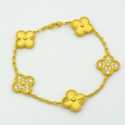 [Kincade Jewelrys]CLOVER BRACELET 5 MOTIFS GOLD DIAMOND