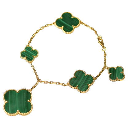 [Kincade Jewelrys]MAGIC CLOVER MALACHITE GOLD BRACELET 5 MOTIFS