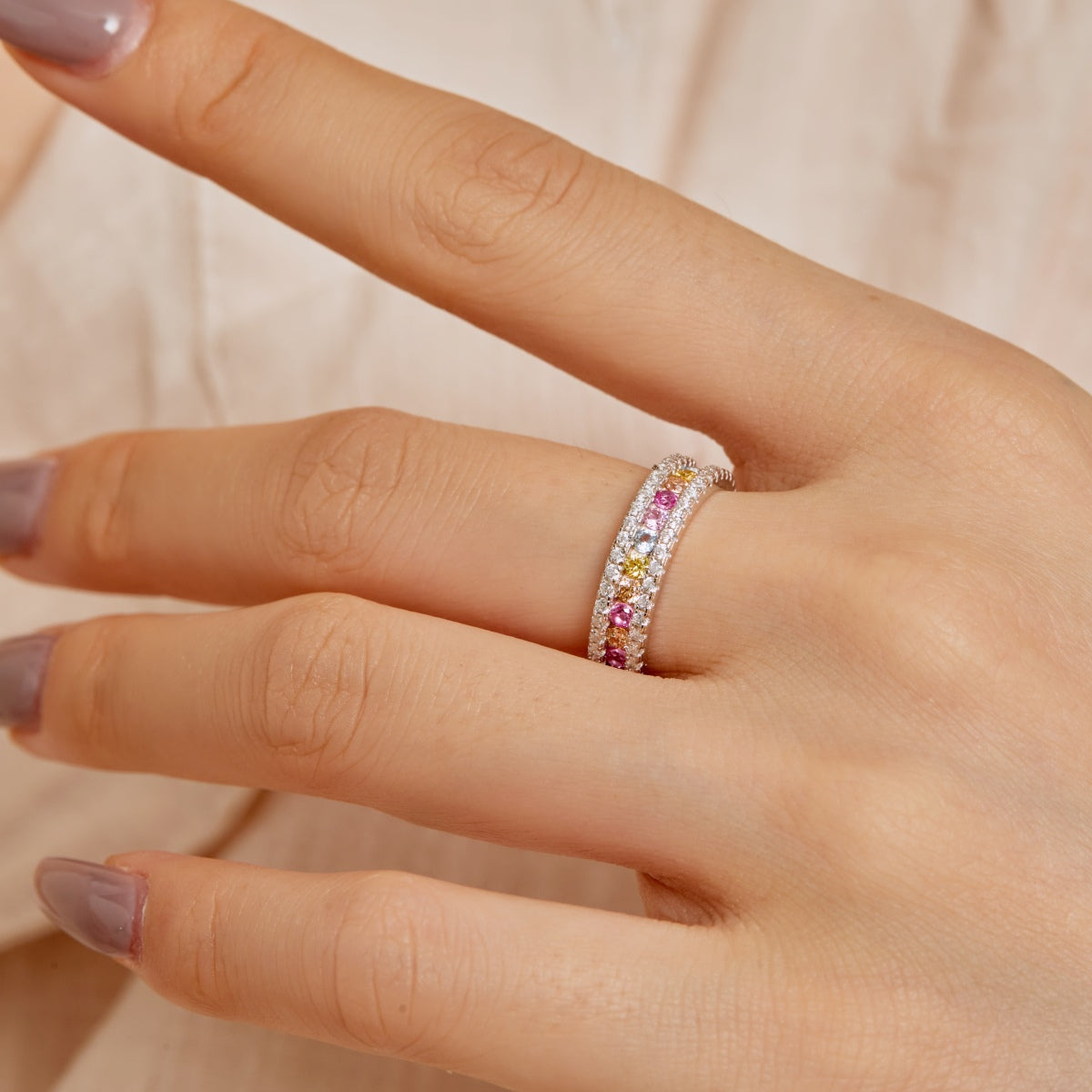 [Kincade Jewelrys]Delicate Colorful Round Cut Daily Ring