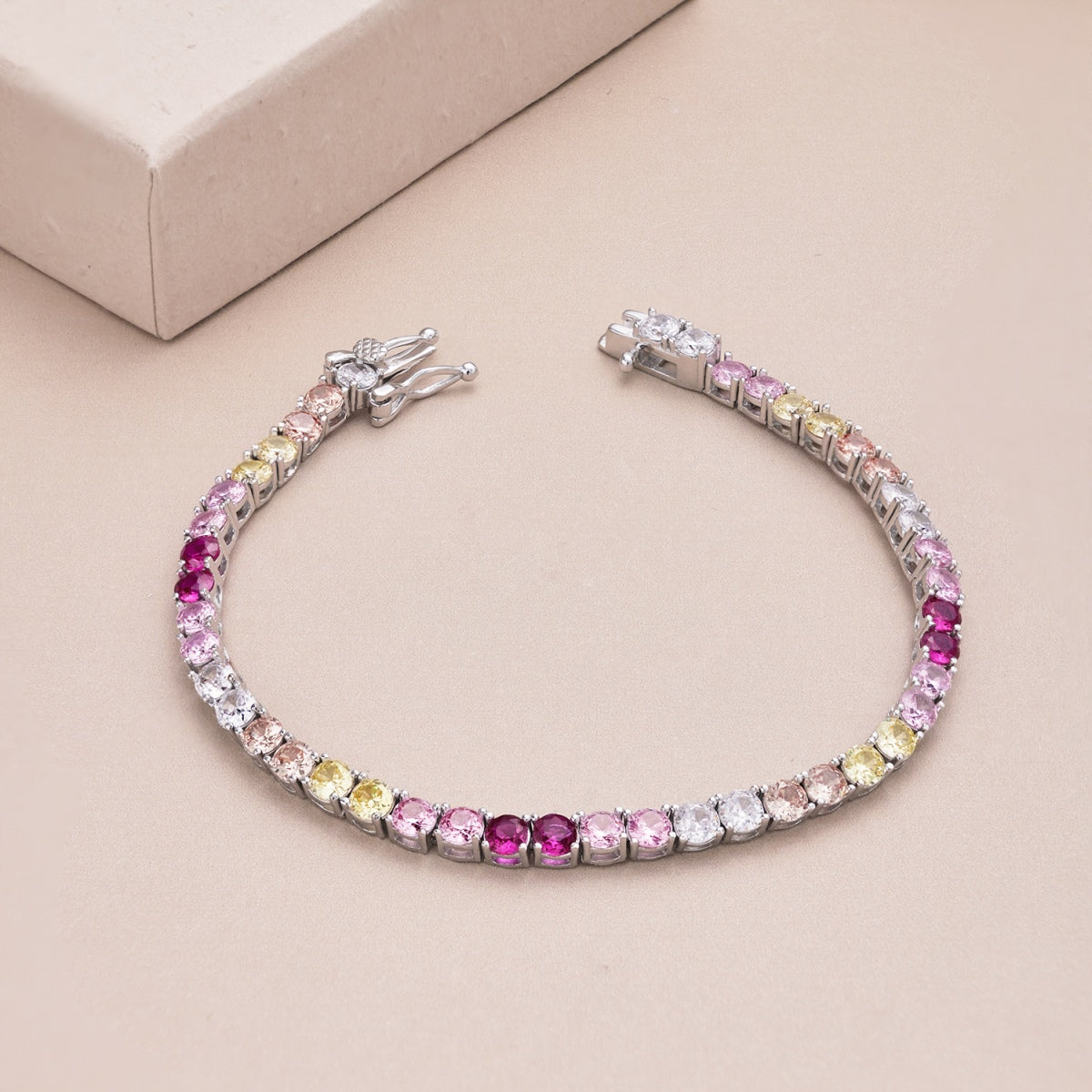[Kincade Jewelrys]Radiant Colorful Round Cut Tennis Bracelet