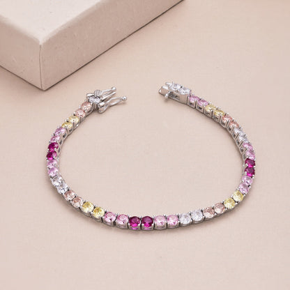 [Kincade Jewelrys]Radiant Colorful Round Cut Tennis Bracelet