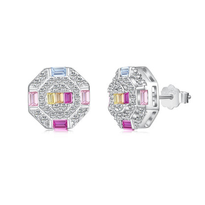[Kincade Jewelrys]Ornate Colorful Octagon Shape Daily Earrings