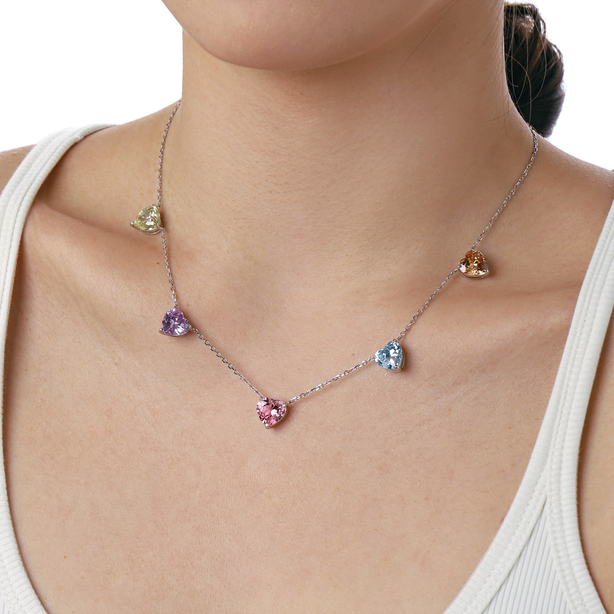 [Kincade Jewelrys]Sparkling Colorful Heart Cut Necklace