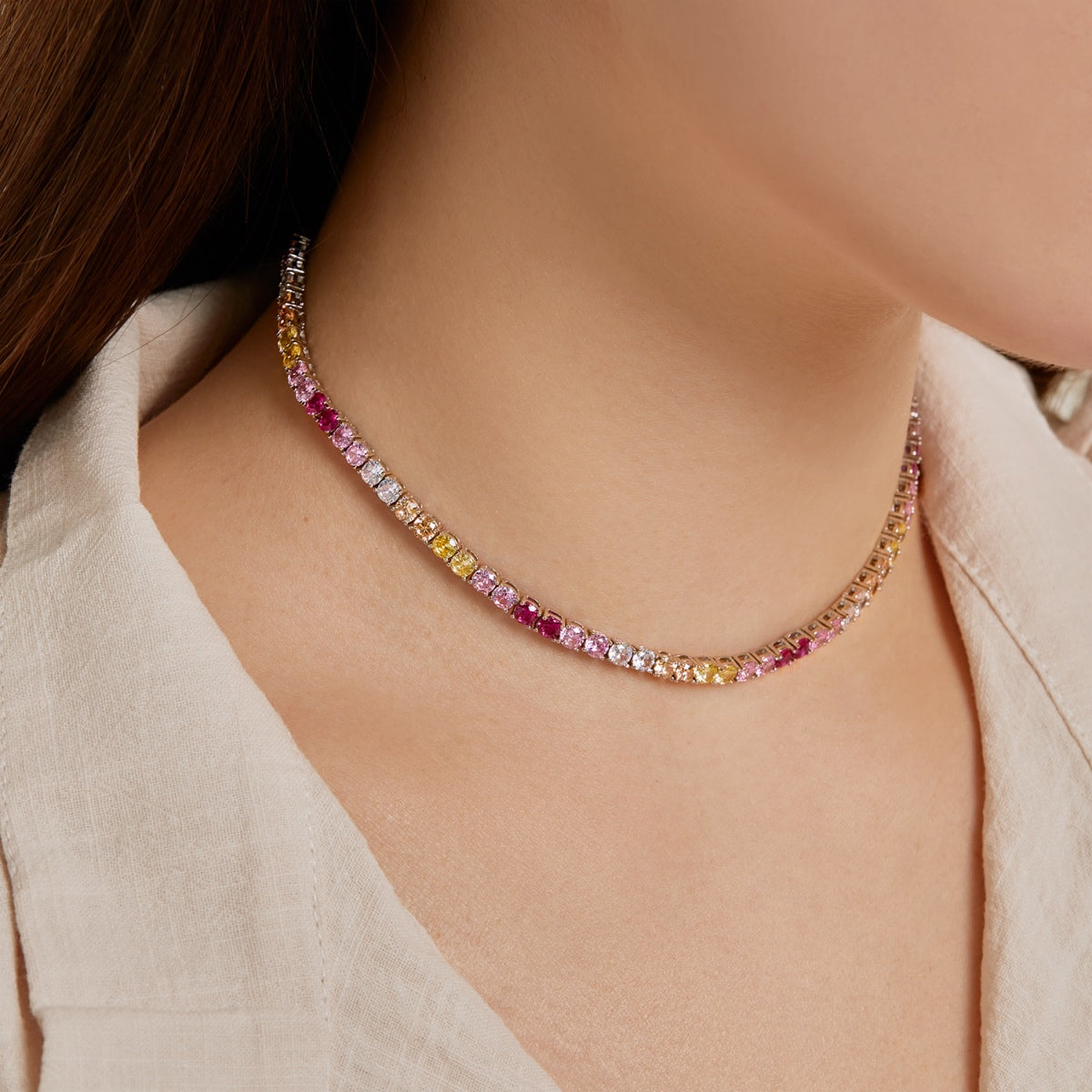 [Kincade Jewelrys]Delicate Colorful Tennis Necklace