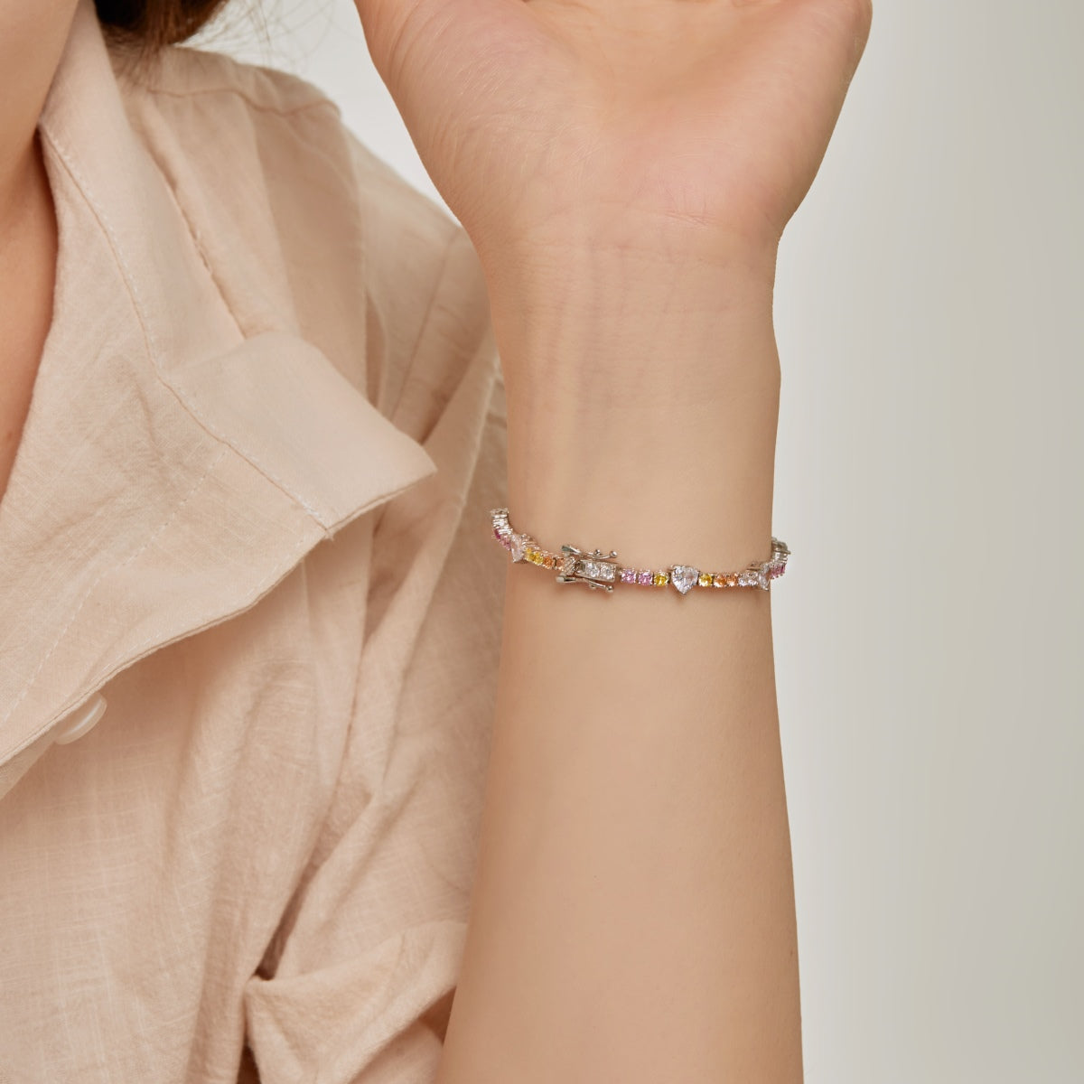 [Kincade Jewelrys]Romantic Heart Shape Round Cut Lover Bracelet