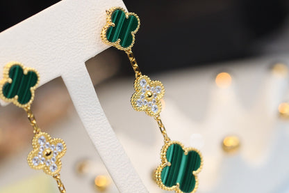 [Kincade Jewelrys]CLOVER EARRINGS GOLD MALACHITE DIAMOND 3 MOTIF