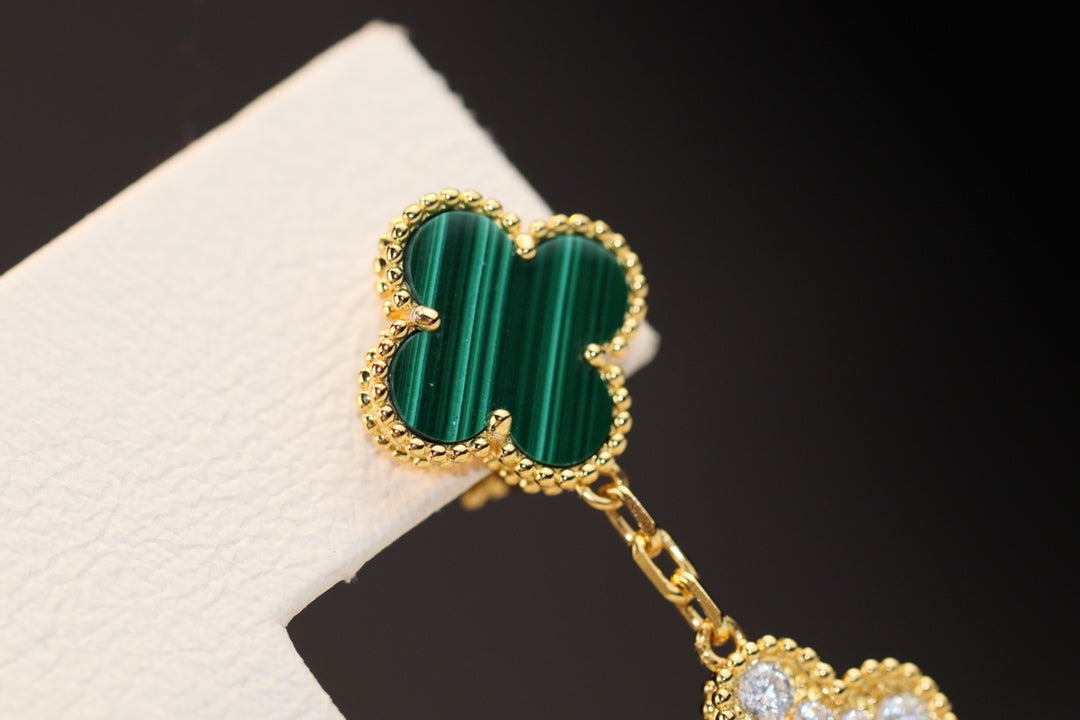 [Kincade Jewelrys]CLOVER EARRINGS GOLD MALACHITE DIAMOND 3 MOTIF