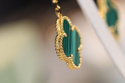 [Kincade Jewelrys]CLOVER EARRINGS GOLD MALACHITE DIAMOND 3 MOTIF