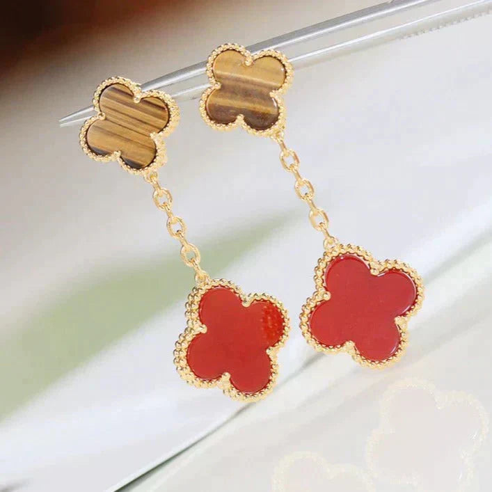 [Kincade Jewelrys]CLOVER  2 MOTIF  TIGER EYE CARNELIAN EARRINGS