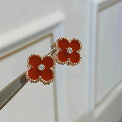 [Kincade Jewelrys]CLOVER MEDIUM 1 MOTIFS CARNELIAN  DIAMOND earrings