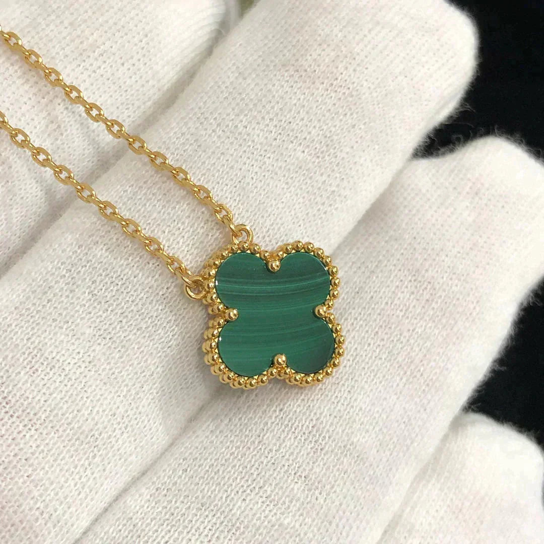 [Kincade Jewelrys]CLOVER 15MM MALACHITE SINGLE FLOWER  NECKLACE