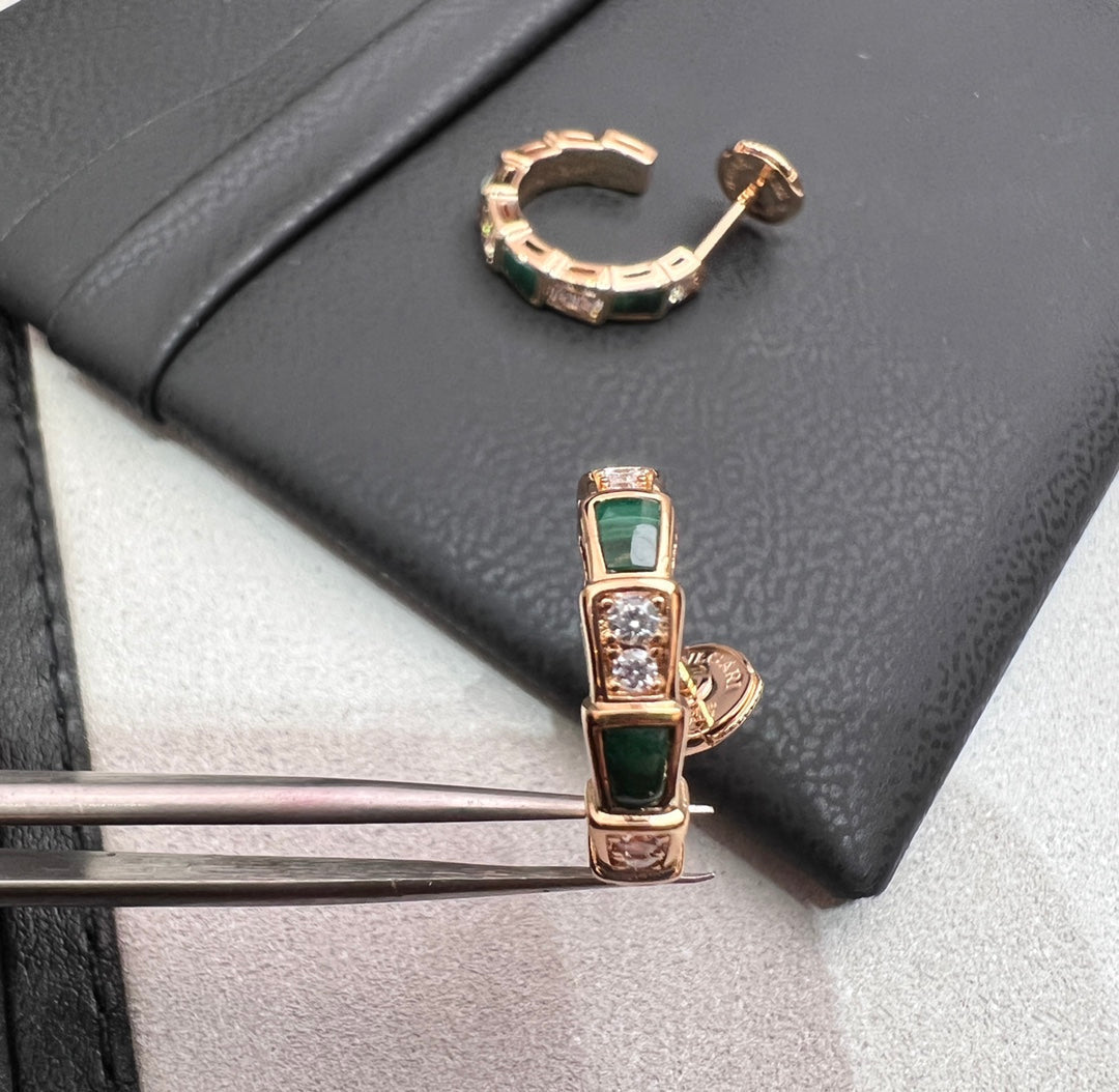 [Kincade Jewelrys]SERPENTI MALACHITE PINK GOLD EARRINGS