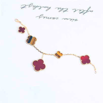 [Kincade Jewelrys]CLOVER BRACELET 5 MOTIFS CARNELIAN TIGER EYE