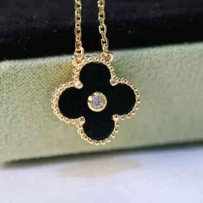 [Kincade Jewelrys]CLOVER 15MM DIAMOND ONYX NECKLACE
