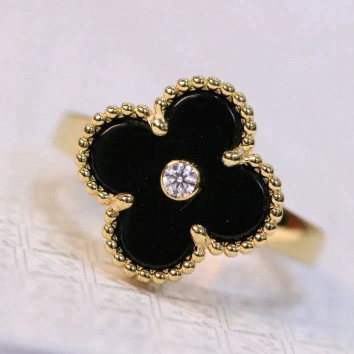 [Kincade Jewelrys]CLOVER ONYX RING GOLD DIAMOND