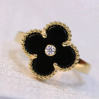 [Kincade Jewelrys]CLOVER ONYX RING GOLD DIAMOND