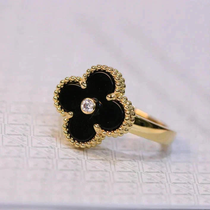 [Kincade Jewelrys]CLOVER ONYX RING GOLD DIAMOND