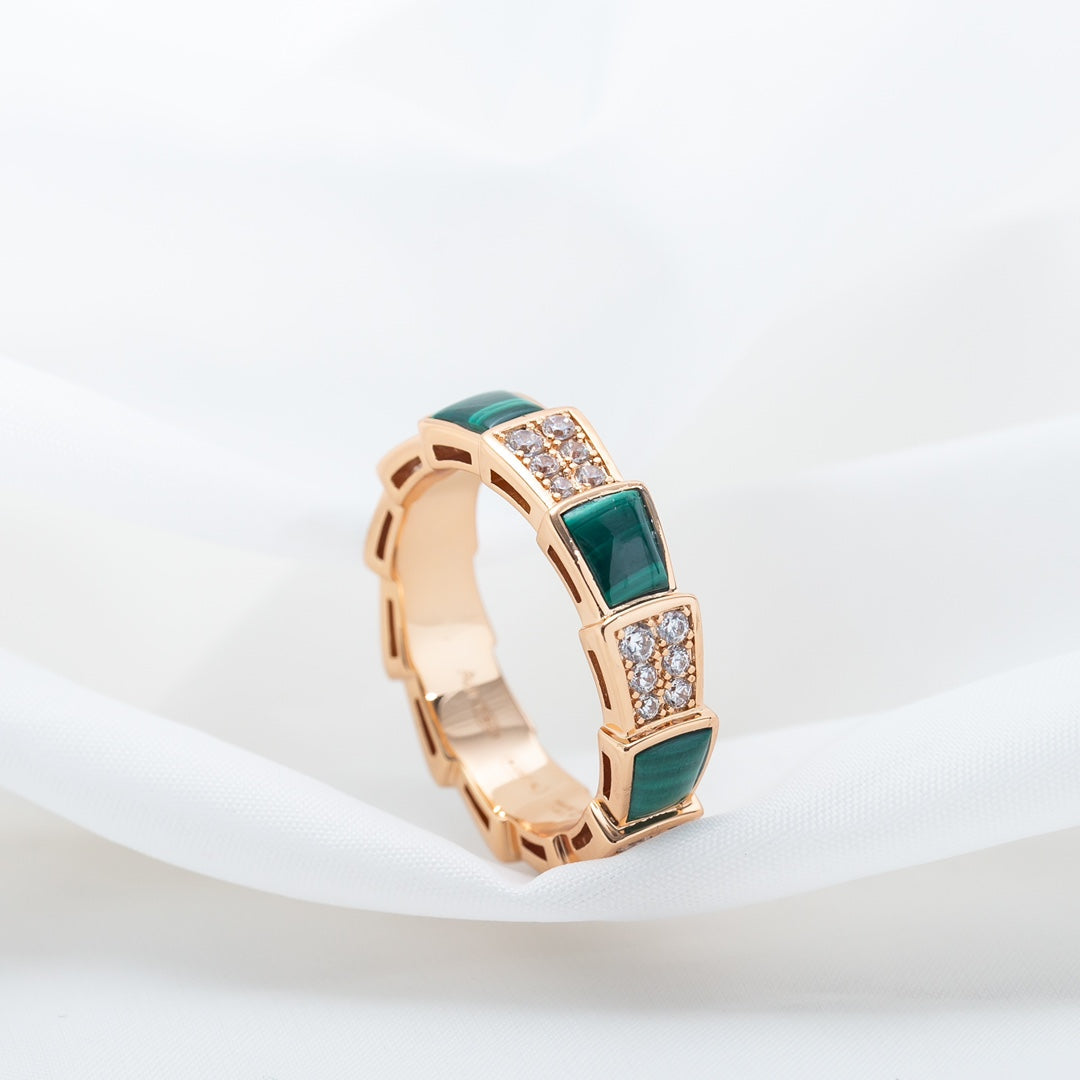 [Kincade Jewelrys]SERPENTI RING PINK GOLD MALACHITE DIAMOND PAVED 4MM