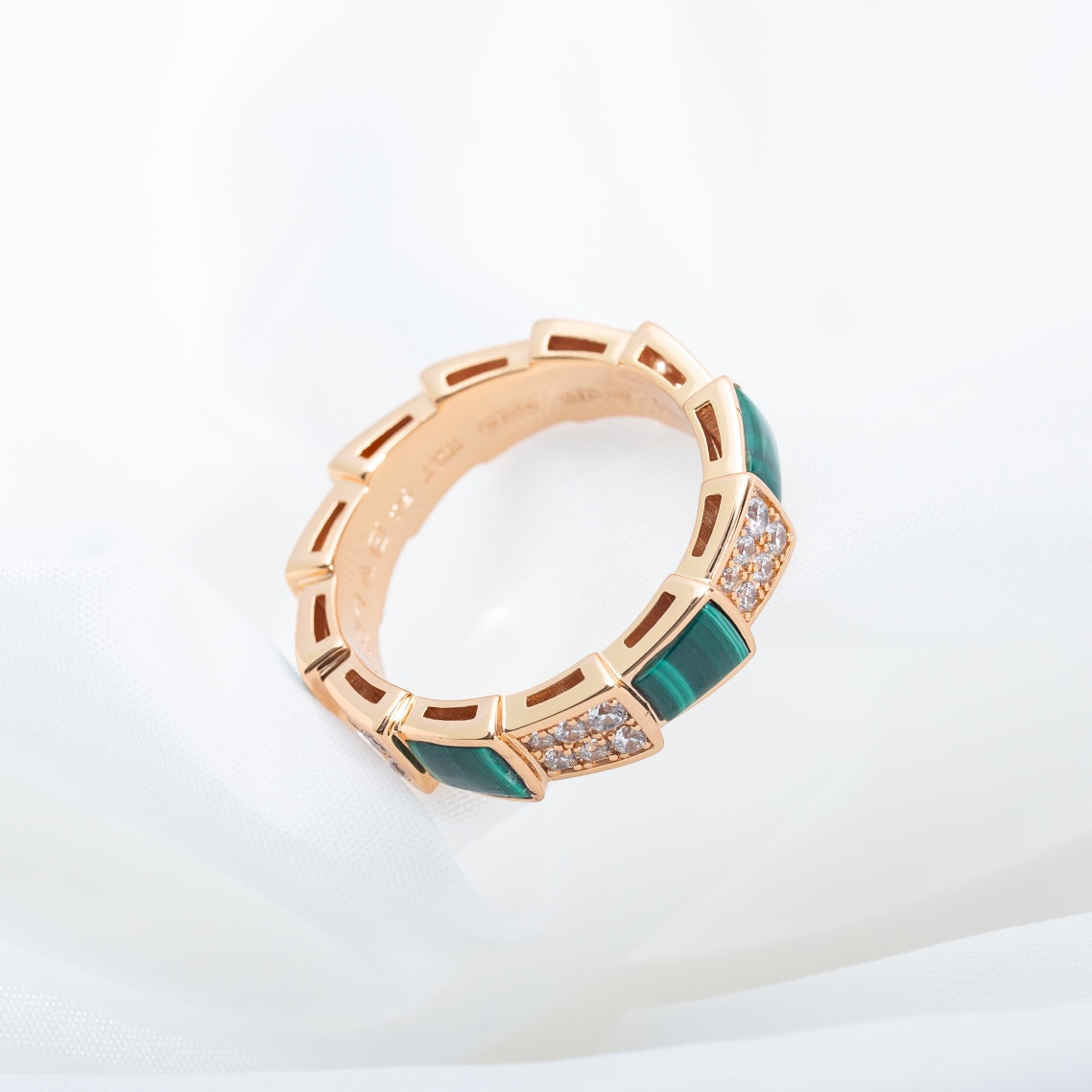 [Kincade Jewelrys]SERPENTI RING PINK GOLD MALACHITE DIAMOND PAVED 4MM