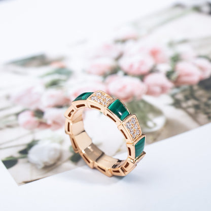 [Kincade Jewelrys]SERPENTI RING PINK GOLD MALACHITE DIAMOND PAVED 4MM