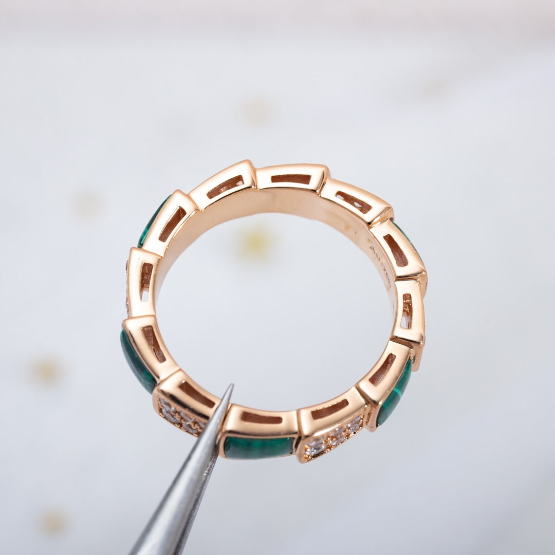 [Kincade Jewelrys]SERPENTI RING PINK GOLD MALACHITE DIAMOND PAVED 4MM
