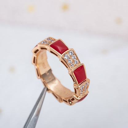 [Kincade Jewelrys]SERPENTI RING PINK GOLD CARNELIAN DIAMOND PAVED 4MM
