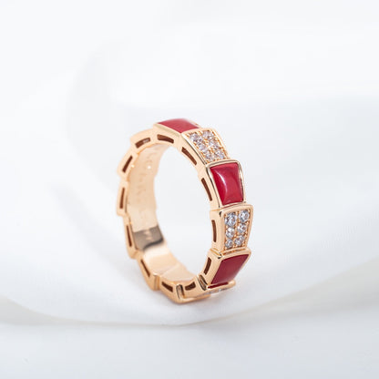 [Kincade Jewelrys]SERPENTI RING PINK GOLD CARNELIAN DIAMOND PAVED 4MM