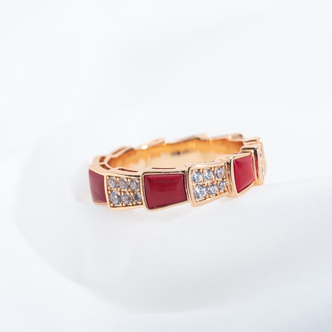 [Kincade Jewelrys]SERPENTI RING PINK GOLD CARNELIAN DIAMOND PAVED 4MM