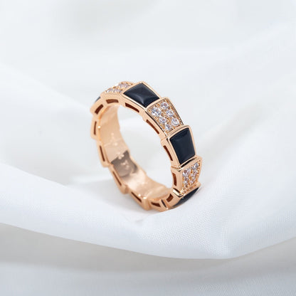 [Kincade Jewelrys]SERPENTI RING PINK GOLD BLACK MOP DIAMOND PAVED 4MM