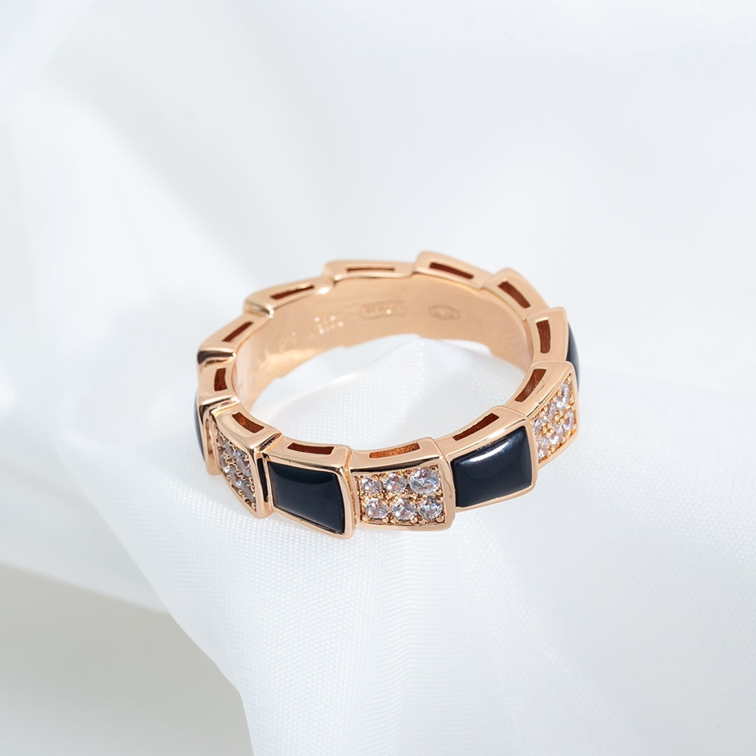 [Kincade Jewelrys]SERPENTI RING PINK GOLD BLACK MOP DIAMOND PAVED 4MM