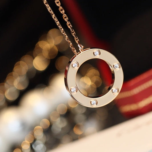 [Kincade Jewelrys]LOVE NECKLACE 16MM 6 DIAMONDS PINK GOLD