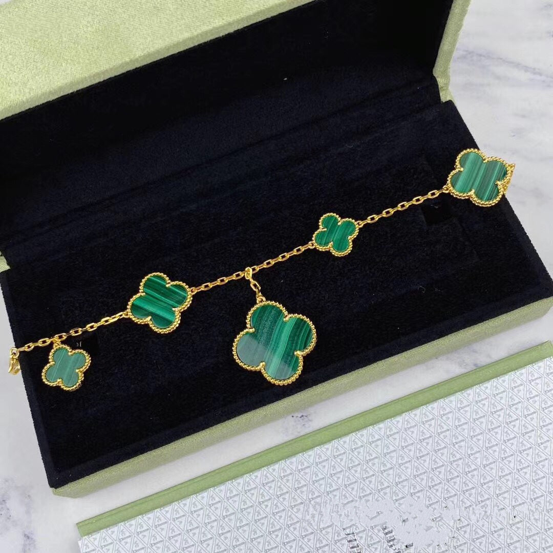 [Kincade Jewelrys]MAGIC CLOVER MALACHITE GOLD BRACELET 5 MOTIFS