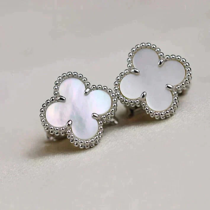 [Kincade Jewelrys]CLOVER MEDIUM 1 MOTIFS  WHITE MOP EARRINGS SILVER