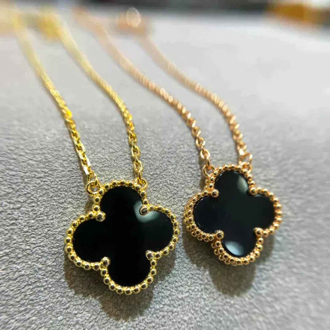 [Kincade Jewelrys]CLOVER 15MM BLACK ONYX SINGLE FLOWER NECKLACE
