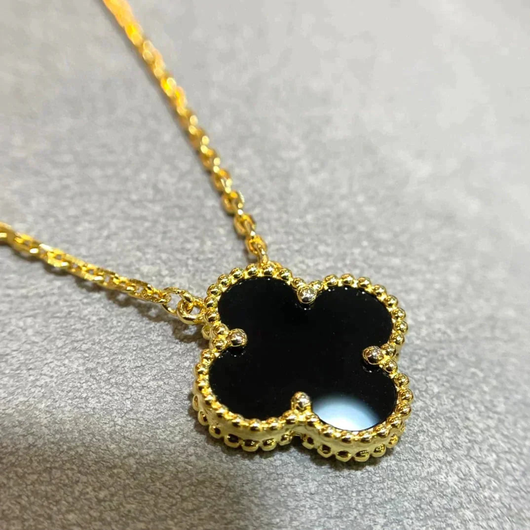 [Kincade Jewelrys]CLOVER 15MM BLACK ONYX SINGLE FLOWER NECKLACE