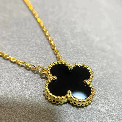 [Kincade Jewelrys]CLOVER 15MM BLACK ONYX SINGLE FLOWER NECKLACE