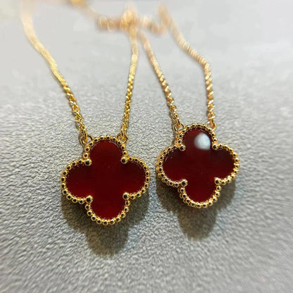 [Kincade Jewelrys]CLOVER 15MM CARNELIAN SINGLE FLOWER NECKLACE