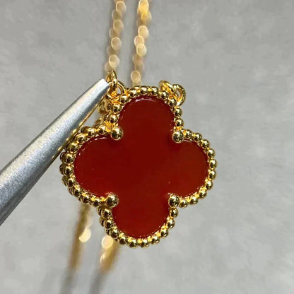 [Kincade Jewelrys]CLOVER 15MM CARNELIAN SINGLE FLOWER NECKLACE