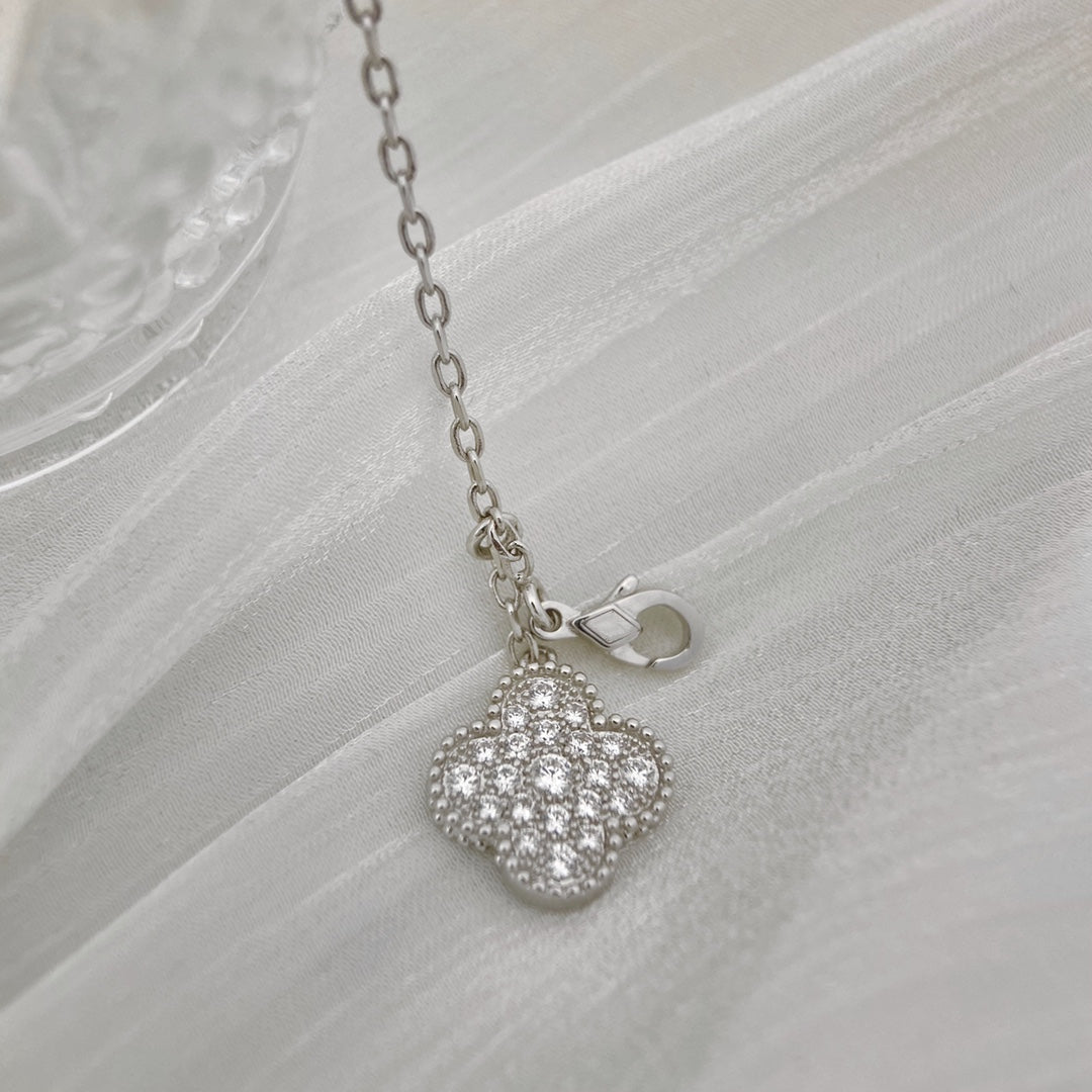 [Kincade Jewelrys]CLOVER 5 MOTIFS SILVER DIAMONDS NECKLACE