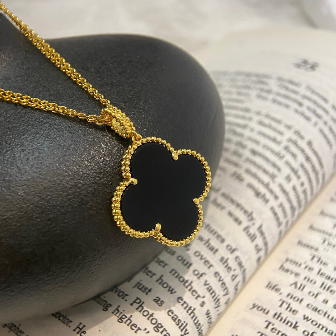 [Kincade Jewelrys]CLOVER 25MM NECKLACE GOLD ONYX