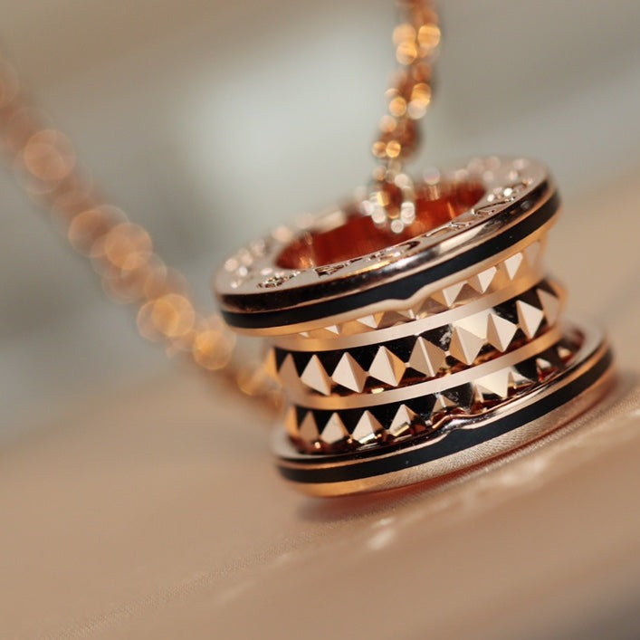 [Kincade Jewelrys]ZERO 1 ROCK PEDANT PINK GOLD BLACK NECKLACE