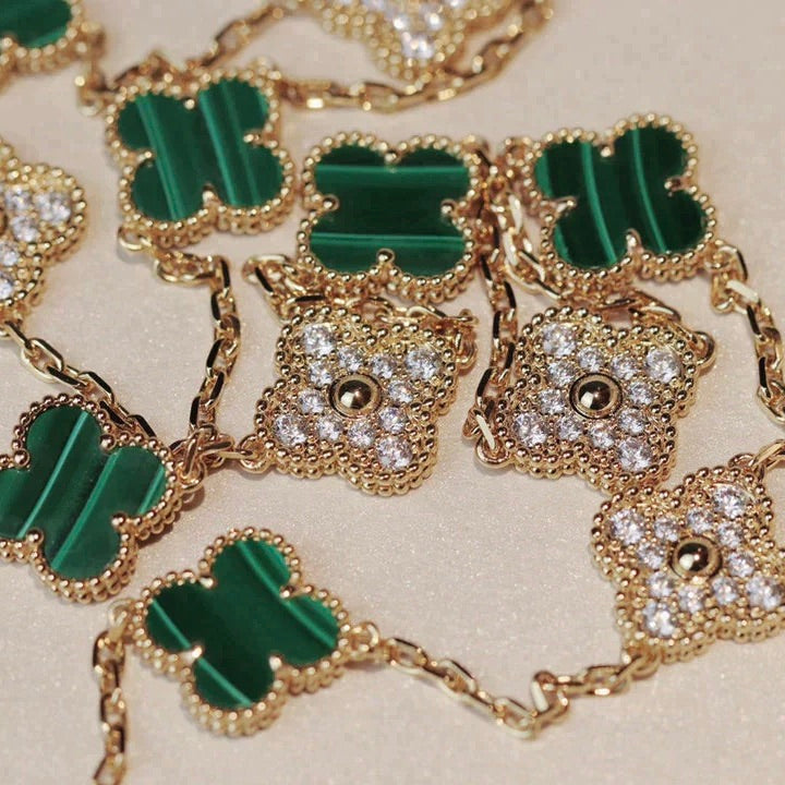 [Kincade Jewelrys]CLOVER 20 MOTIFS MALACHITE DIAMOND NECKLACE
