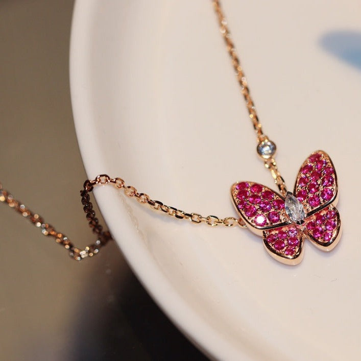 [Kincade Jewelrys]BUTTERFLY RED DIAMOND ROSE GOLD NECKLACE