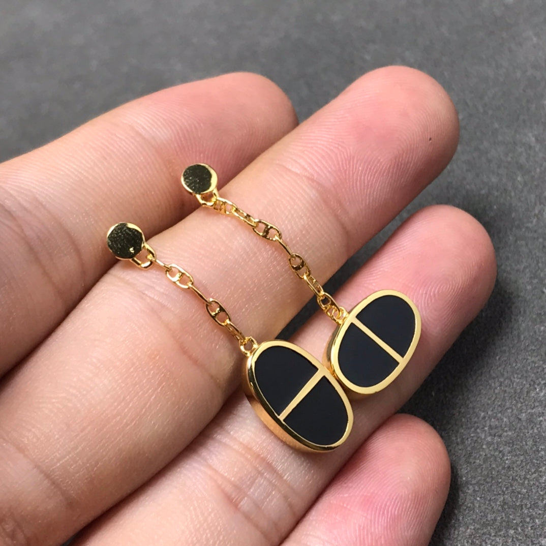 [Kincade Jewelrys]CHAINE VERSO BLACK CERAMIC SILVER EARRINGS