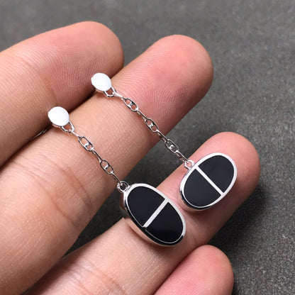 [Kincade Jewelrys]CHAINE VERSO BLACK CERAMIC SILVER EARRINGS