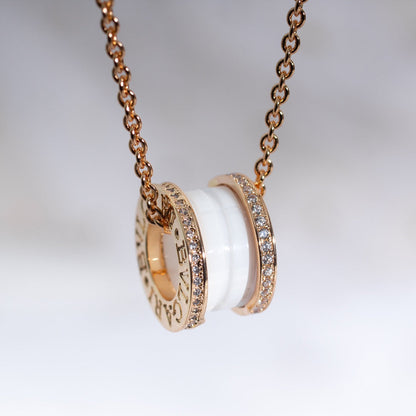[Kincade Jewelrys]ZERO 1 WHITE CERAMIC PINK GOLD DIAMOND NECKLACE