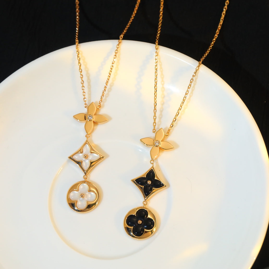 [Kincade Jewelrys]STAR AND SUN ONYX PINK GOLD NECKLACE