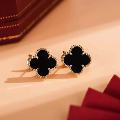 [Kincade Jewelrys]CLOVER MEDIUM 1 MOTIFS  ONYX STUD EARRINGS