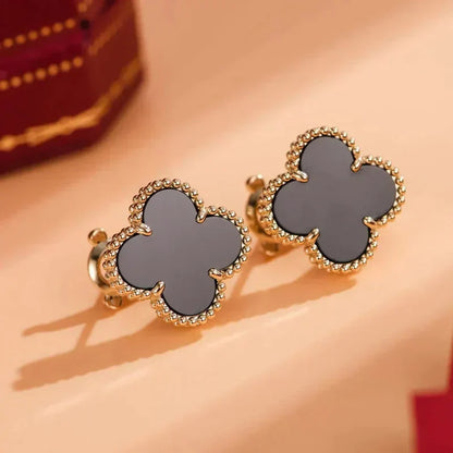 [Kincade Jewelrys]CLOVER MEDIUM 1 MOTIFS  ONYX STUD EARRINGS